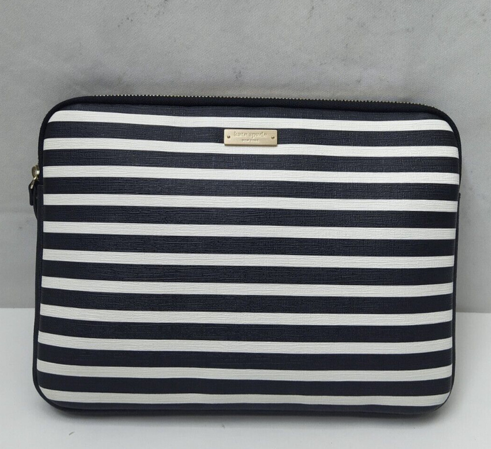 Kate Spade New Spade Black White Stripes 11 Inch Tablet Sleeve Pouch Wallet